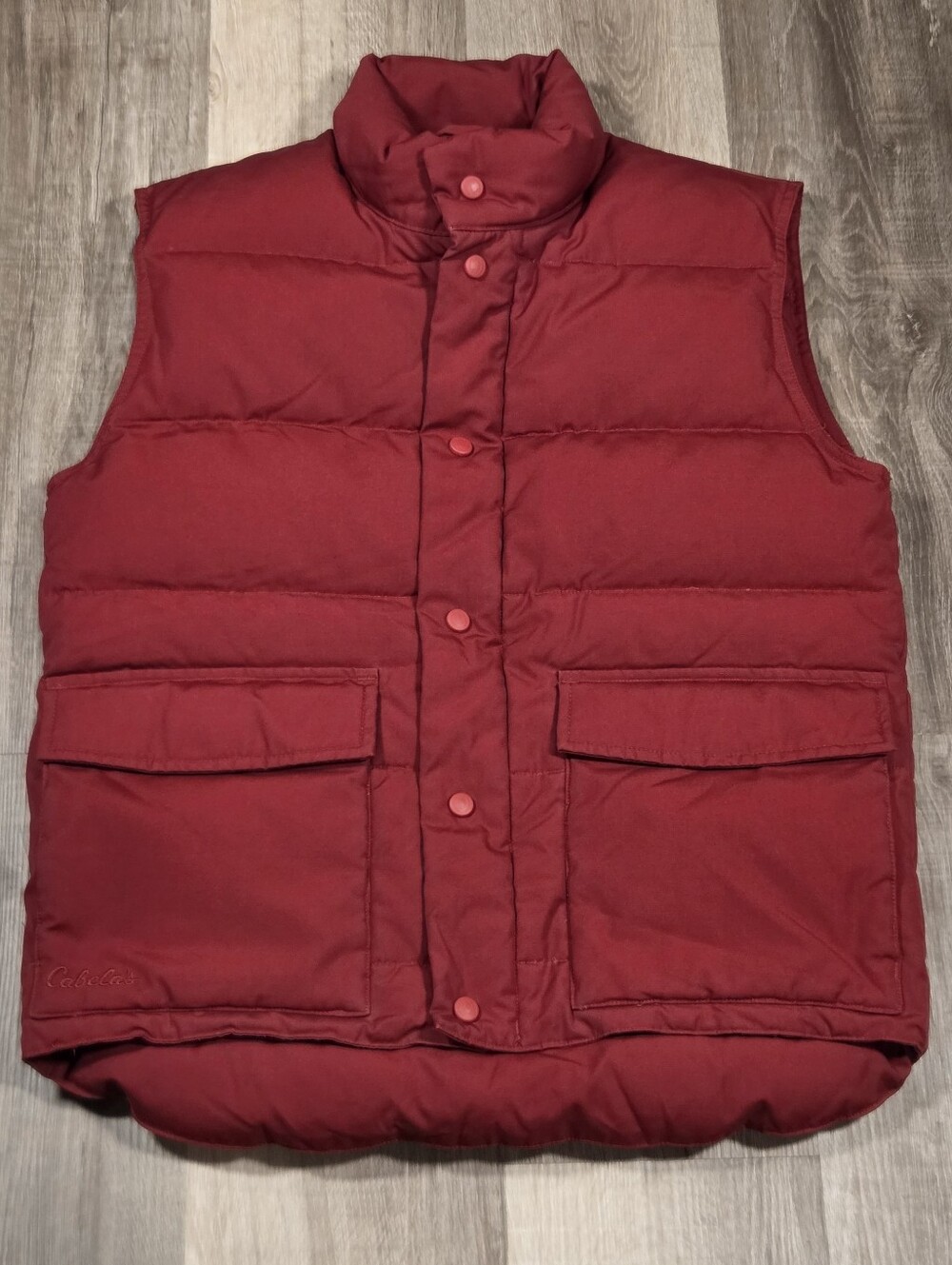 VTG Cabela's Vest Mens Small Red Fleece Lined Goose Down Premier Northern Puffer